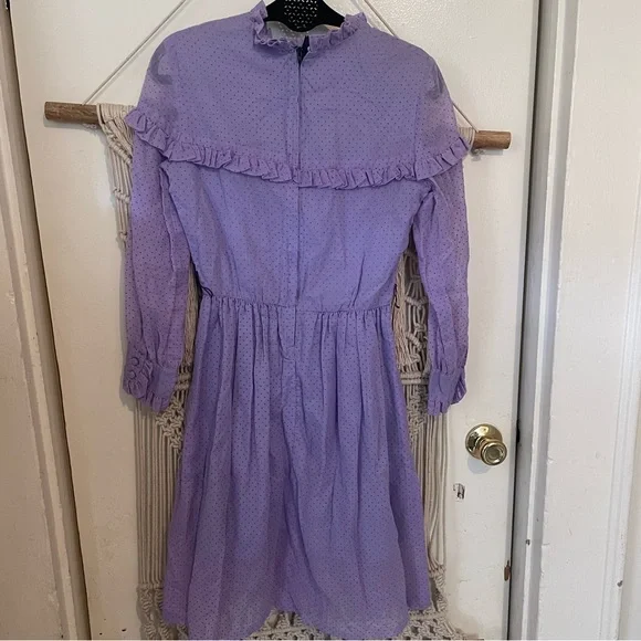 Vintage Retro Purple Ruffled dotted Swiss Cottage Core dress Size Small - Picture 3 of 3